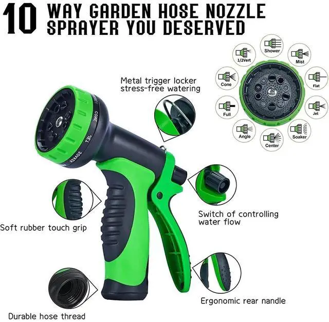 Alt view image 3 of 7 - Generic Brand 75FT Heavy Duty Expandable Flexible Garden Water Hose Green with High Pressure Anti-Leaking Hose Gun, Non-Kink Design, 10-Function Spray Nozzle, Outdoor Use, 1 Pack