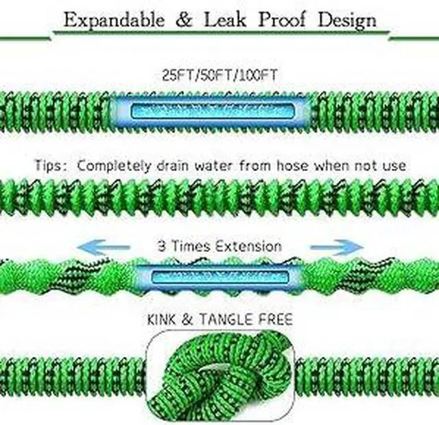 Alt view image 3 of 7 - Generic Brand 100FT 4X Stronger Deluxe Heavy Duty Expandable Flexible Garden Water Hose Green with High Pressure Anti-Leaking 3/4" Connector and Multi-Function Spray Gun for Outdoor Use