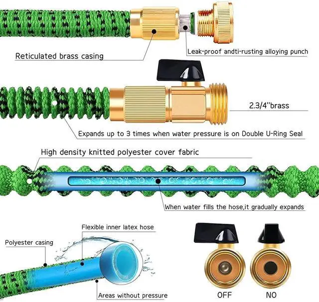 Alt view image 7 of 7 - Generic Brand 50FT 4X Stronger Deluxe Heavy Duty Expandable Flexible Garden Water Hose Black High Pressure Anti-Leaking Hose Garden Hose Pipe Spray Gun
