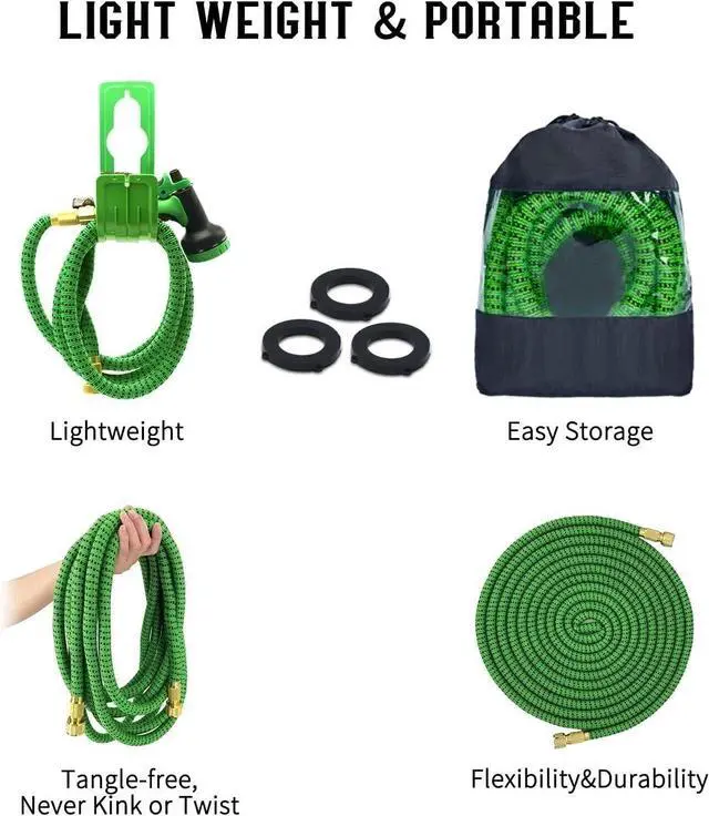 Alt view image 5 of 7 - Generic Brand 100FT 4X Stronger Deluxe Heavy Duty Expandable Flexible Garden Water Hose Black, Non-Kink High Pressure Anti-Leaking Hose Gun, 10-Function Spray Nozzle, Outdoor Use