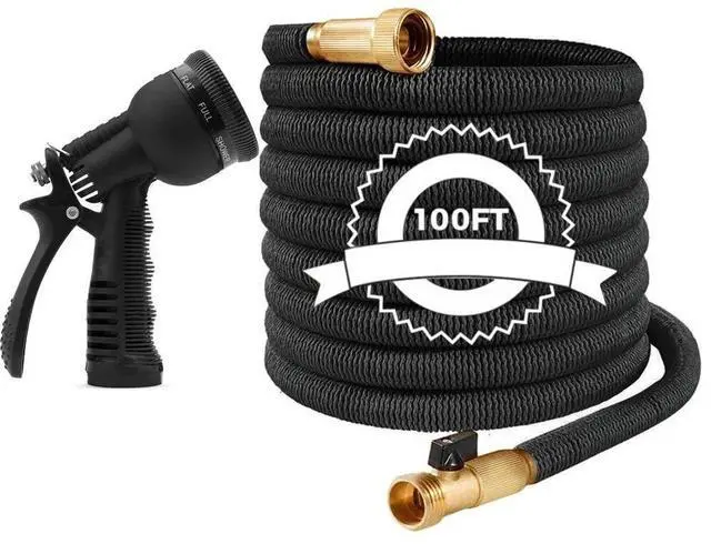 Main image of Generic Brand 100FT 4X Stronger Deluxe Heavy Duty Expandable Flexible Garden Water Hose Black, Non-Kink High Pressure Anti-Leaking Hose Gun, 10-Function Spray Nozzle, Outdoor Use