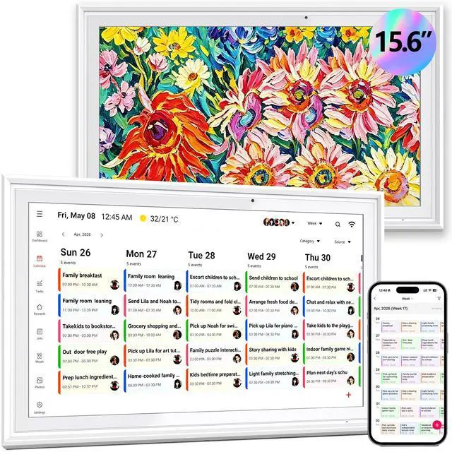 Main image of Digital Calendar, 15.6 Inch Smart Wall Planner with Dual-Mode Touchscreen, Family Chore Chart & Schedule Sync Function, Ideal Household Gift for Ladies and Family