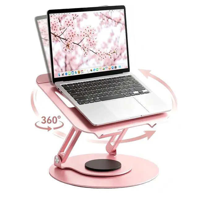 Main image of Adjustable Laptop Stand, Computer Stand with 360 Rotating Base, Ergonomic Laptop Riser Mount for Desk Foldable Protable Computer Desk Fits with laptops tablets (10-17.3") - Pink