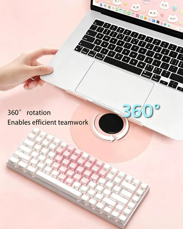 Alt view image 2 of 7 - Adjustable Laptop Stand, Computer Stand with 360 Rotating Base, Ergonomic Laptop Riser Mount for Desk Foldable Protable Computer Desk Fits with laptops tablets (10-17.3") - Pink