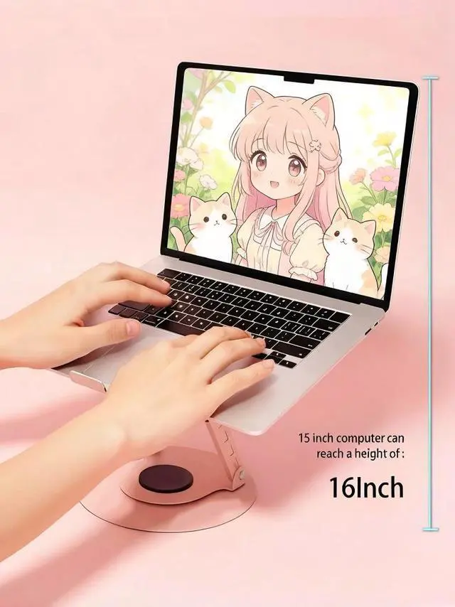 Alt view image 4 of 7 - Adjustable Laptop Stand, Computer Stand with 360 Rotating Base, Ergonomic Laptop Riser Mount for Desk Foldable Protable Computer Desk Fits with laptops tablets (10-17.3") - Pink