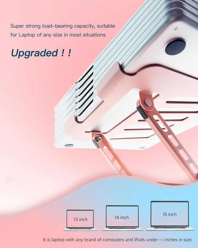Alt view image 5 of 7 - Adjustable Laptop Stand, Computer Stand with 360 Rotating Base, Ergonomic Laptop Riser Mount for Desk Foldable Protable Computer Desk Fits with laptops tablets (10-17.3") - Pink