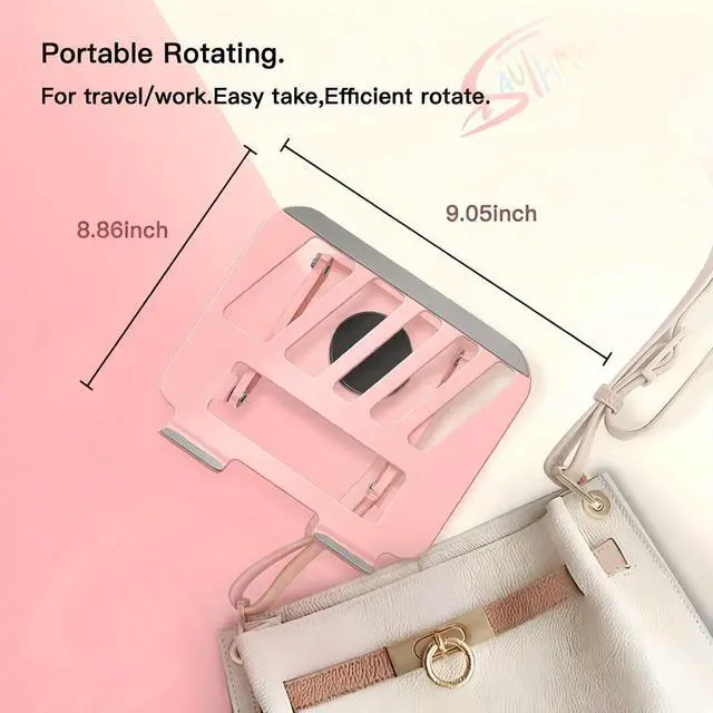 Alt view image 7 of 7 - Adjustable Laptop Stand, Computer Stand with 360 Rotating Base, Ergonomic Laptop Riser Mount for Desk Foldable Protable Computer Desk Fits with laptops tablets (10-17.3") - Pink