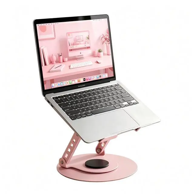 Main image of Laptop Stand, Adjustable 360° Rotating Computer Stand for Desk, Ergonomic Laptop Riser, Foldable Portable Holder for 10-17.3" Laptops & Tablets - Pink