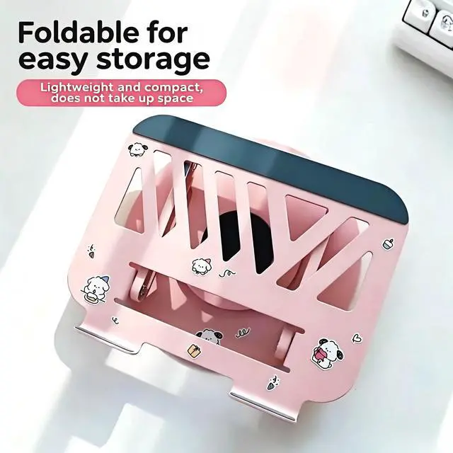 Alt view image 3 of 7 - Laptop Stand, Adjustable 360° Rotating Computer Stand for Desk, Ergonomic Laptop Riser, Foldable Portable Holder for 10-17.3" Laptops & Tablets - Pink