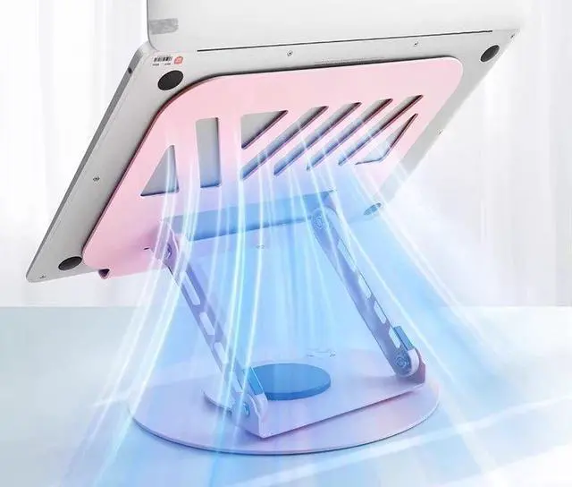 Alt view image 5 of 7 - Laptop Stand, Adjustable 360° Rotating Computer Stand for Desk, Ergonomic Laptop Riser, Foldable Portable Holder for 10-17.3" Laptops & Tablets - Pink