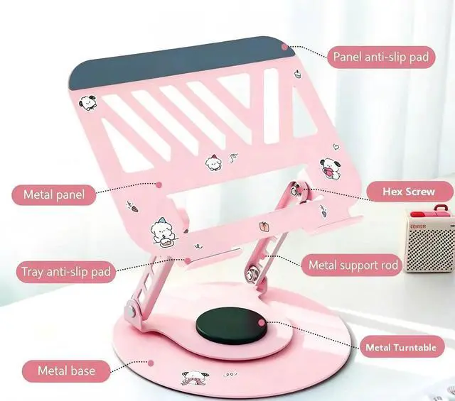 Alt view image 7 of 7 - Laptop Stand, Adjustable 360° Rotating Computer Stand for Desk, Ergonomic Laptop Riser, Foldable Portable Holder for 10-17.3" Laptops & Tablets - Pink