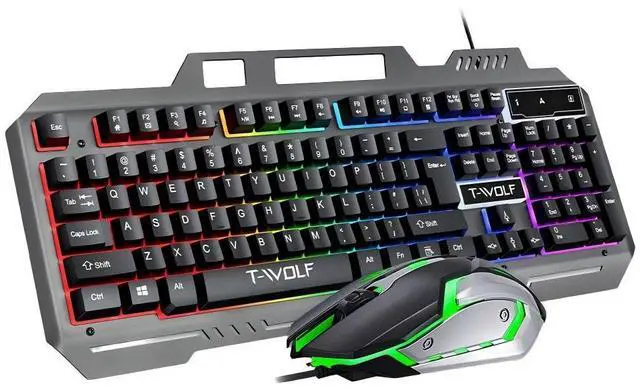 Main image of Gaming Keyboard and Mouse Combo with Phone Stand, Mechanical Feel, RGB LED Backlit, Spill-Resistant Design, 104 Keys Full Size Wired Keyboard for Windows, PC, Laptop, Gaming