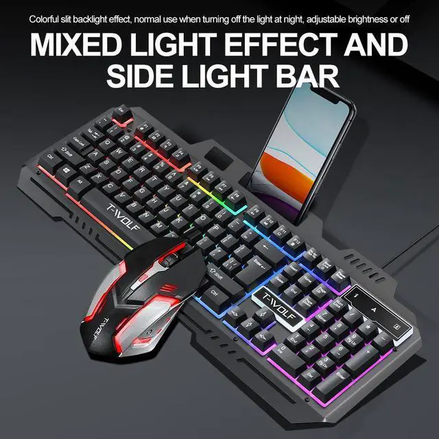Alt view image 2 of 6 - Gaming Keyboard and Mouse Combo with Phone Stand, Mechanical Feel, RGB LED Backlit, Spill-Resistant Design, 104 Keys Full Size Wired Keyboard for Windows, PC, Laptop, Gaming
