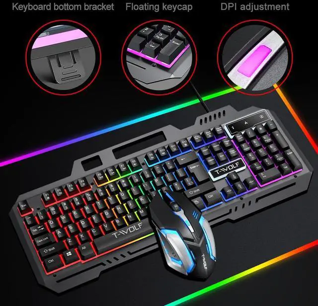 Alt view image 3 of 6 - Gaming Keyboard and Mouse Combo with Phone Stand, Mechanical Feel, RGB LED Backlit, Spill-Resistant Design, 104 Keys Full Size Wired Keyboard for Windows, PC, Laptop, Gaming