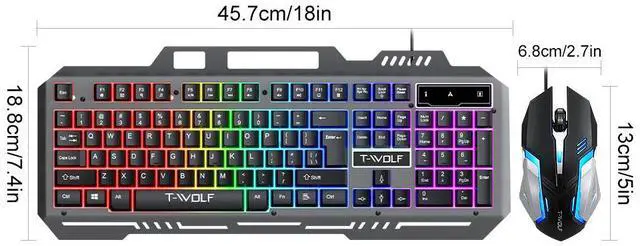 Alt view image 6 of 6 - Gaming Keyboard and Mouse Combo with Phone Stand, Mechanical Feel, RGB LED Backlit, Spill-Resistant Design, 104 Keys Full Size Wired Keyboard for Windows, PC, Laptop, Gaming