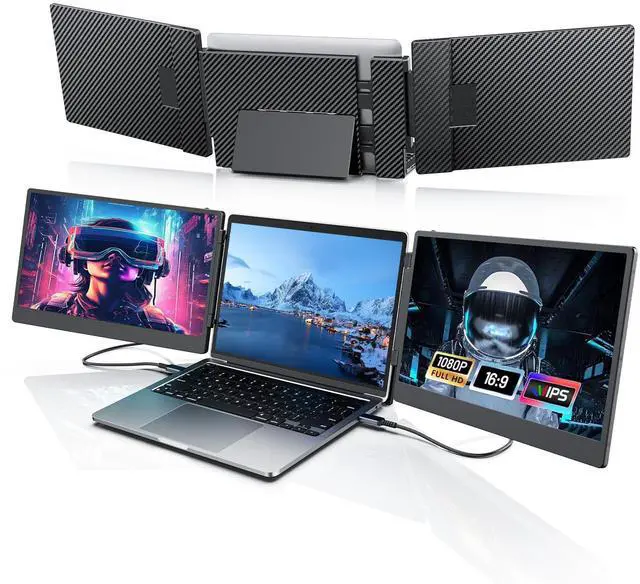 Main image of Portable Monitor for Laptop, 14" Triple Laptop Screen Extender, FHD 1080p Portable Monitor Screen Expansion, Plug & Play No Driver Required, Compatible with Windows Mac Android