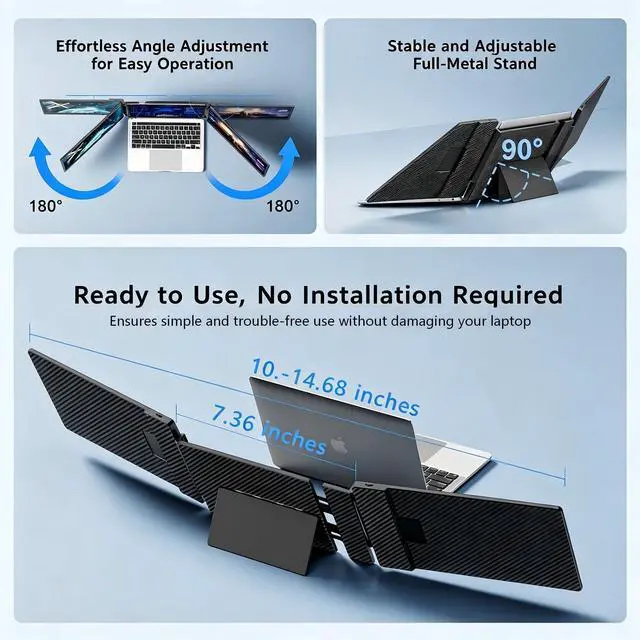 Alt view image 3 of 7 - Portable Monitor for Laptop, 14" Triple Laptop Screen Extender, FHD 1080p Portable Monitor Screen Expansion, Plug & Play No Driver Required, Compatible with Windows Mac Android