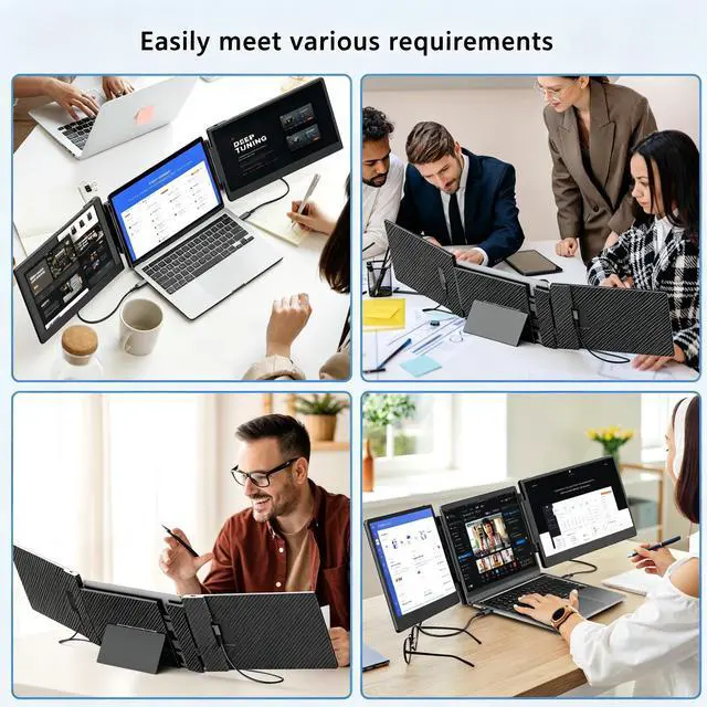 Alt view image 5 of 7 - Portable Monitor for Laptop, 14" Triple Laptop Screen Extender, FHD 1080p Portable Monitor Screen Expansion, Plug & Play No Driver Required, Compatible with Windows Mac Android