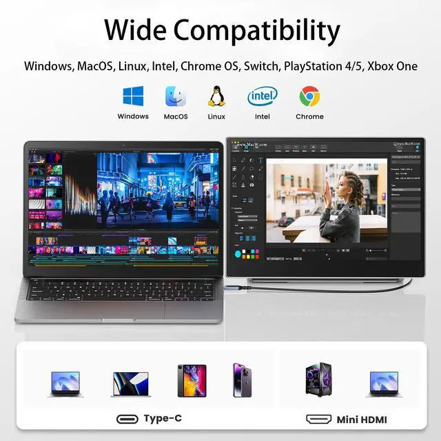 Alt view image 6 of 7 - 15.6 Inch Dual Portable Monitor, FHD 1080P IPS Foldable Laptop Screen Extender, Premium Aluminum Alloy, Dual Upper Extended Display with USB-C & HDMI Ports, Compatible with Windows, Mac & Android