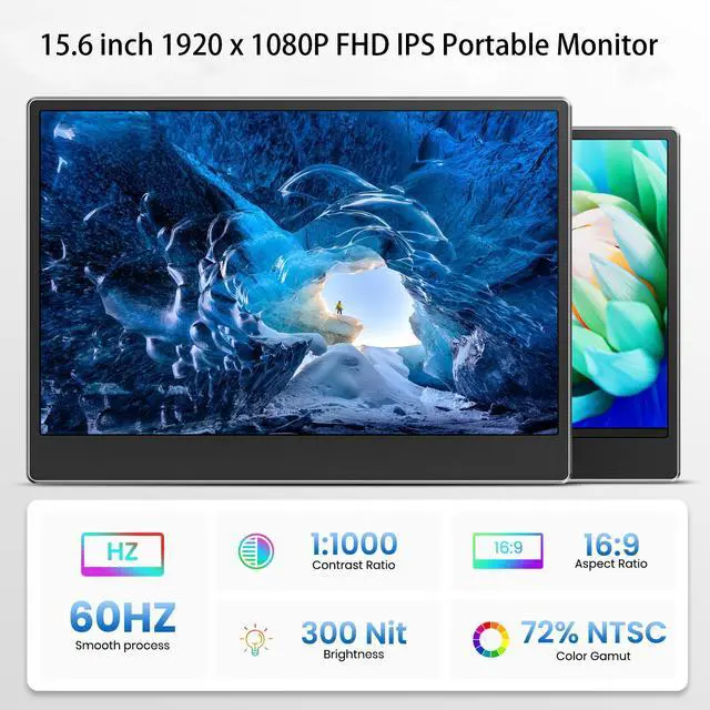 Alt view image 2 of 7 - Laptop Screen Extender, 15.6" Dual 1080P FHD IPS Portable Monitor, Foldable Aluminum Alloy, Height Adjustable, USB-C HDMI Plug & Play, Windows Mac Android Compatible