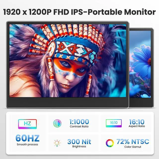 Alt view image 2 of 7 - Z1 Portable Monitor for Laptop, 15.6" Laptop Bildschirm Erweiterung, 1200P FHD Tragbarer Monitor for Laptop, EIN USB-C-Kabelanschluss, Plug & Play for Windows, Mac, Chrome, Android, PS5