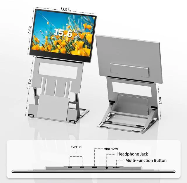 Alt view image 4 of 7 - Z1 Portable Monitor for Laptop, 15.6" Laptop Bildschirm Erweiterung, 1200P FHD Tragbarer Monitor for Laptop, EIN USB-C-Kabelanschluss, Plug & Play for Windows, Mac, Chrome, Android, PS5
