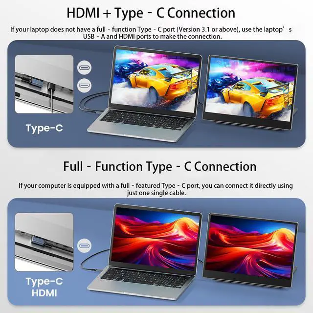 Alt view image 5 of 7 - Z1 Portable Monitor for Laptop, 15.6" Laptop Bildschirm Erweiterung, 1200P FHD Tragbarer Monitor for Laptop, EIN USB-C-Kabelanschluss, Plug & Play for Windows, Mac, Chrome, Android, PS5