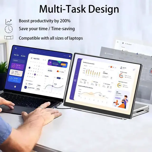 Alt view image 6 of 7 - Z1 Portable Monitor for Laptop, 15.6" Laptop Bildschirm Erweiterung, 1200P FHD Tragbarer Monitor for Laptop, EIN USB-C-Kabelanschluss, Plug & Play for Windows, Mac, Chrome, Android, PS5