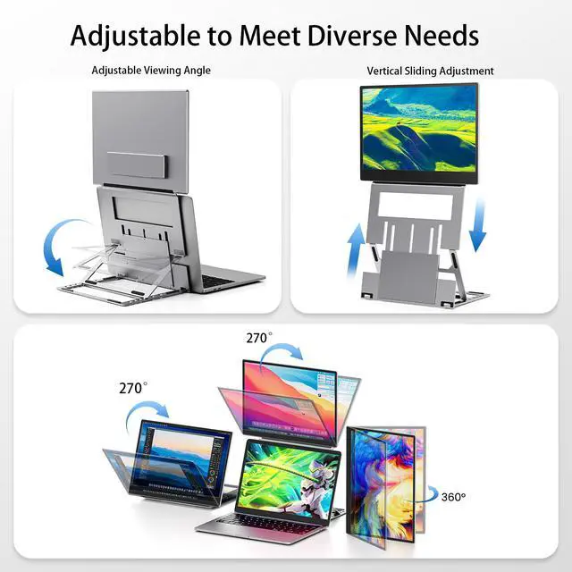 Alt view image 3 of 7 - 15.6 Laptop Screen Extender Dual Monitor, FHD 1080P IPS 1200P Display, Premium Aluminum Alloy Build, Adjustable Stand Portable Foldable Design, USB-C/HDMI/USB-A Compatible with Windows Mac Android