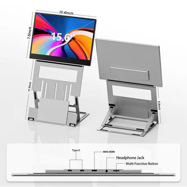 Alt view image 4 of 7 - 15.6 Laptop Screen Extender Dual Monitor, FHD 1080P IPS 1200P Display, Premium Aluminum Alloy Build, Adjustable Stand Portable Foldable Design, USB-C/HDMI/USB-A Compatible with Windows Mac Android