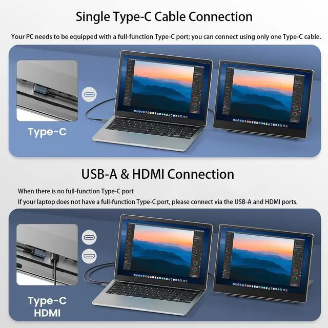 Alt view image 5 of 7 - 15.6 Laptop Screen Extender Dual Monitor, FHD 1080P IPS 1200P Display, Premium Aluminum Alloy Build, Adjustable Stand Portable Foldable Design, USB-C/HDMI/USB-A Compatible with Windows Mac Android