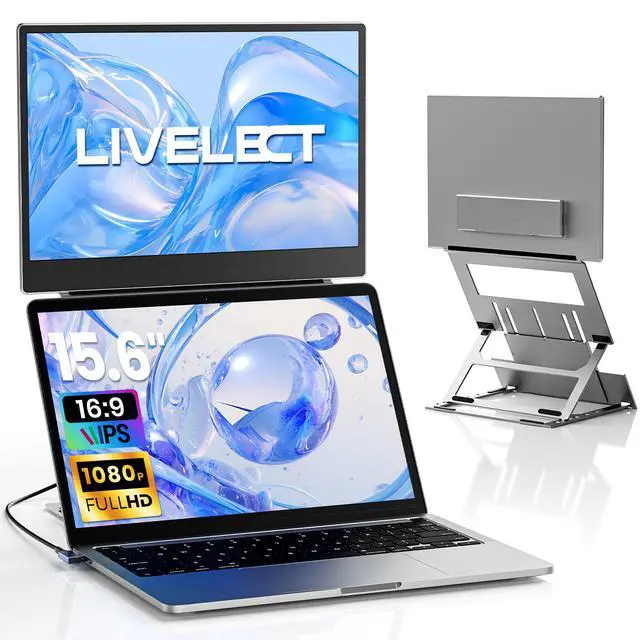 Main image of 15.6" Dual Portable Laptop Screen Extender, 1080P FHD IPS Displays, Premium Aluminum Alloy Foldable Design with Adjustable Height Stand, USB-C HDMI Multi-Device Compatible (Windows, Mac, Android)