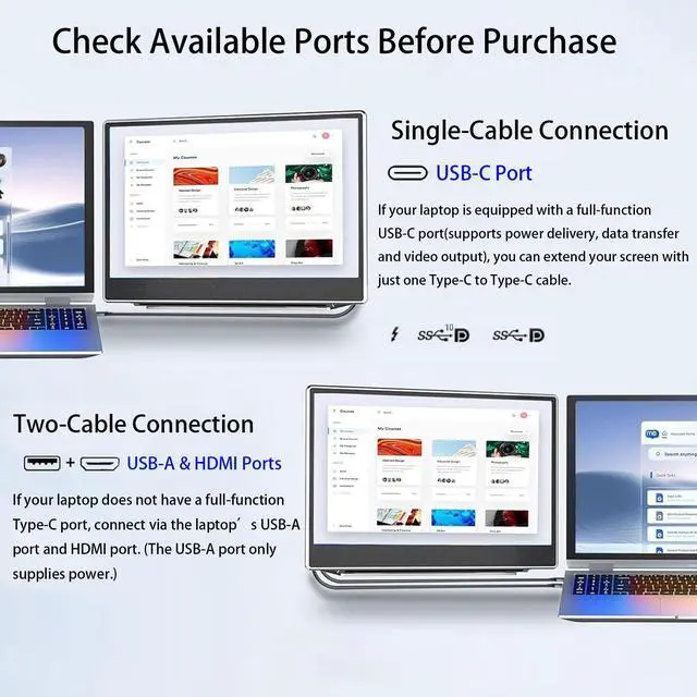 Alt view image 5 of 7 - 15.6" Dual Portable Laptop Screen Extender, 1080P FHD IPS Displays, Premium Aluminum Alloy Foldable Design with Adjustable Height Stand, USB-C HDMI Multi-Device Compatible (Windows, Mac, Android)