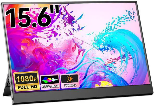 Main image of 15.6" Portable Monitor, 1080P FHD IPS 100% sRGB Travel Monitor, USB-C HDMI Plug & Play, Built-in Kickstand & Speakers, Second Screen for Laptop, Mac, Switch & Xbox