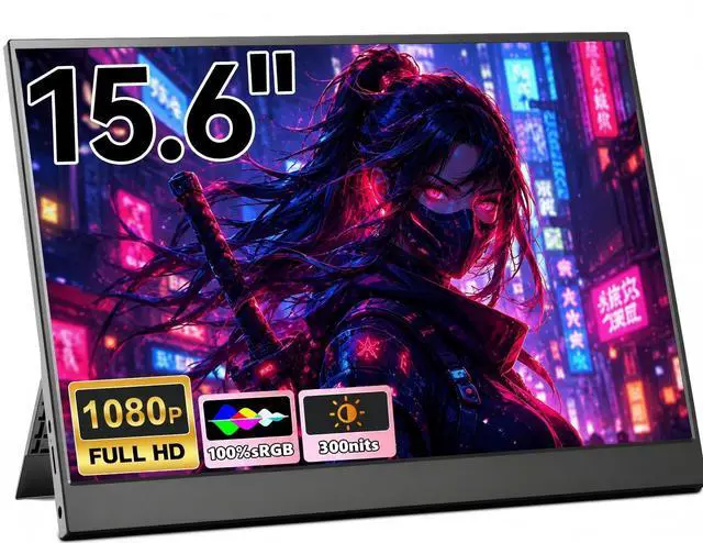 Main image of 15.6" FHD 1080P Portable Monitor, Ultra-Thin IPS Second Screen with Built-in Kickstand & Dual Speakers, USB-C HDMI External Display for Laptop PC Mac PS4 Switch, Plug & Play