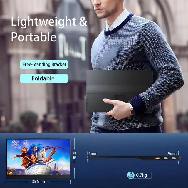 Alt view image 6 of 7 - 15.6" FHD 1080P Portable Monitor, Ultra-Thin IPS Second Screen with Built-in Kickstand & Dual Speakers, USB-C HDMI External Display for Laptop PC Mac PS4 Switch, Plug & Play