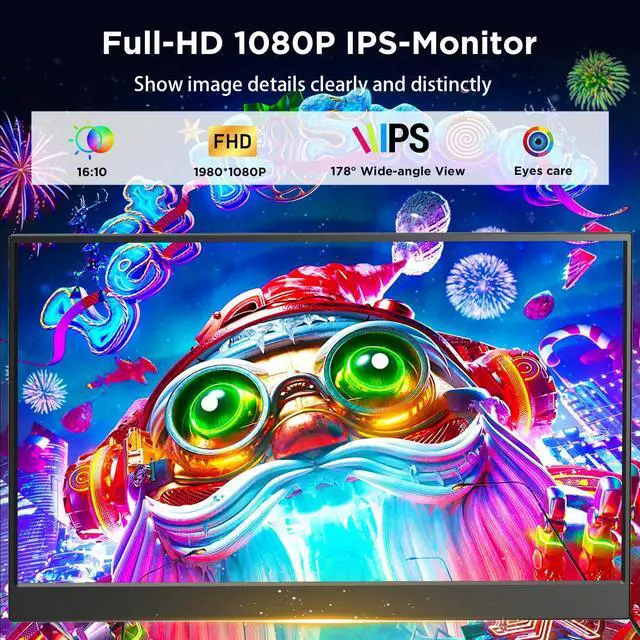 Alt view image 3 of 7 - 15.6" Travel Monitor for Laptop, 1080P FHD IPS Portable Monitor, 100% sRGB Eye Care Display, USB-C HDMI Plug & Play, Built-in Kickstand & Dual Speakers