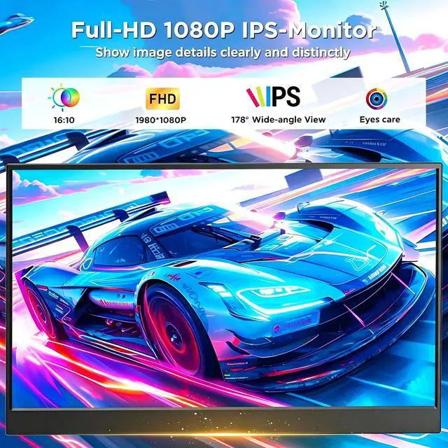 Alt view image 2 of 7 - 15.6" Portable Monitor, 1080P FHD IPS Second Screen, 100% sRGB Eye Care Display, USB-C HDMI Plug & Play External Monitor for Laptop, Mac, Switch, Xbox