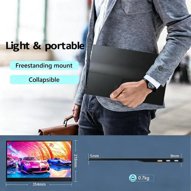 Alt view image 3 of 7 - 15.6" Portable Monitor, 1080P FHD IPS Second Screen, 100% sRGB Eye Care Display, USB-C HDMI Plug & Play External Monitor for Laptop, Mac, Switch, Xbox