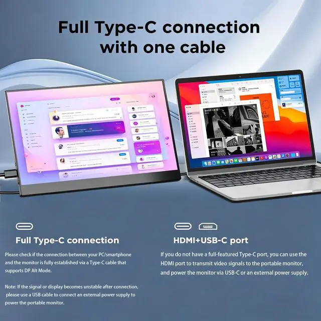 Alt view image 7 of 7 - 15.6" Portable Monitor, 1080P FHD IPS Second Screen, 100% sRGB Eye Care Display, USB-C HDMI Plug & Play External Monitor for Laptop, Mac, Switch, Xbox