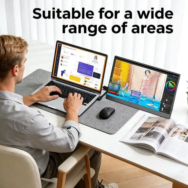 Alt view image 4 of 7 - 15.6" Portable Monitor, 1080P FHD Portable Laptop Screen with Stand, Mobile Monitor IPS Screen with Speakers, Ultra-Slim External Second Screen for Laptop/PC/Mac/PS4/Switch, USB-C & HDMI Port