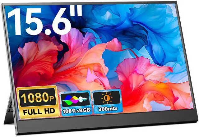 Main image of 15.6" Portable Monitor for Laptop, 1080P FHD IPS 100% sRGB Second Screen, USB-C HDMI Plug & Play, Built-in Kickstand & Speakers, Compatible with Mac, Switch & Xbox