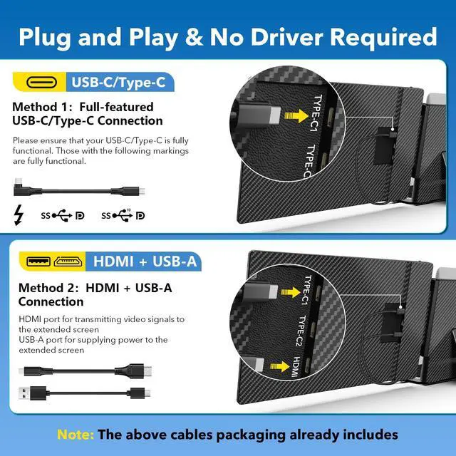 Alt view image 6 of 7 - Laptop Screen Extender, 14" FHD 1080P Triple Portable Monitor for 13"-16.1" Laptops, Ultra-Slim IPS Display with Built-in Stand & Dual Speakers, HDMI/Type-C/USB-A Plug and Play, Travel/Home/Office