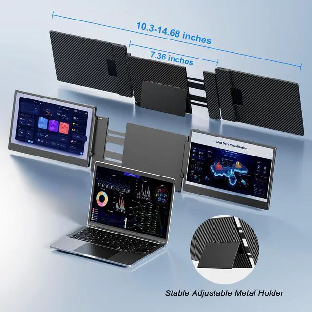 Alt view image 3 of 7 - 14" Triple Laptop Screen Extender, 1080P FHD Portable Laptop Monitor, Plug & Play Dual Monitor Extender for MacBook, Windows Laptops & ChromeOS( Built-in Speakers )