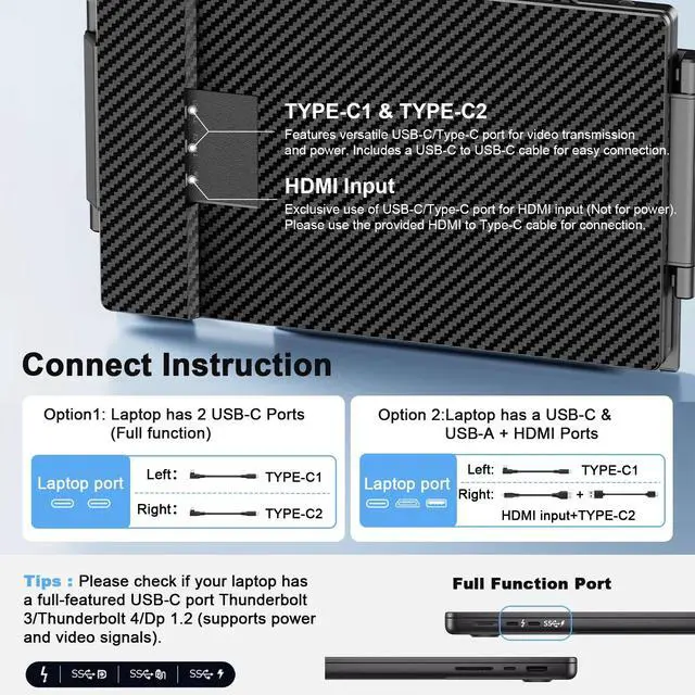 Alt view image 4 of 7 - 14" Triple Laptop Screen Extender, 1080P FHD Portable Laptop Monitor, Plug & Play Dual Monitor Extender for MacBook, Windows Laptops & ChromeOS( Built-in Speakers )