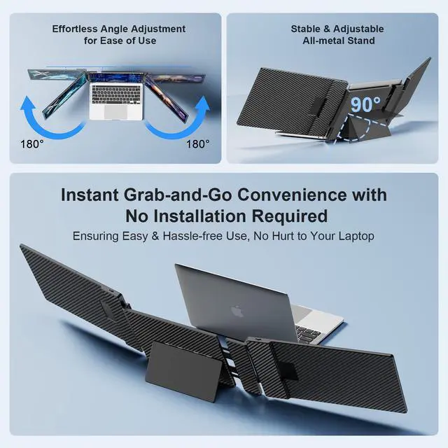 Alt view image 3 of 7 - 14" Triple Laptop Screen Extender, 1080P Full HD Portable Monitor for Laptop, Plug & Play Triple Monitor Extender for Mac, Windows & Android( Built-in Speakers )
