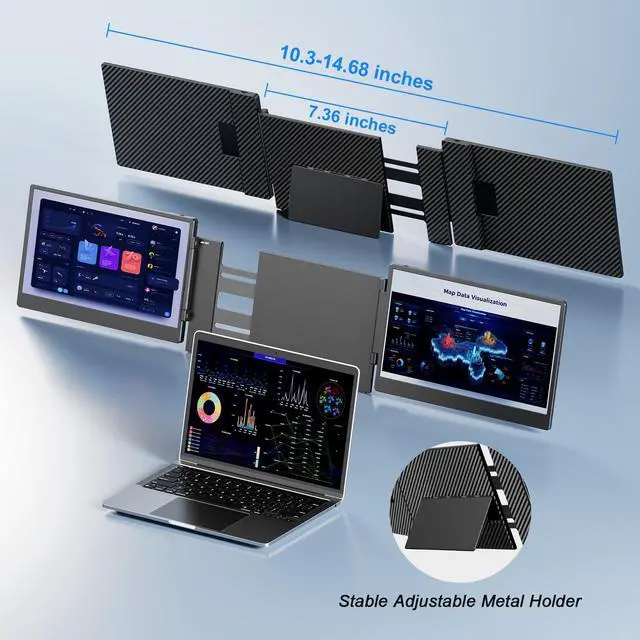 Alt view image 4 of 7 - 14" Triple Laptop Screen Extender, 1080P Full HD Portable Monitor for Laptop, Plug & Play Triple Monitor Extender for Mac, Windows & Android( Built-in Speakers )