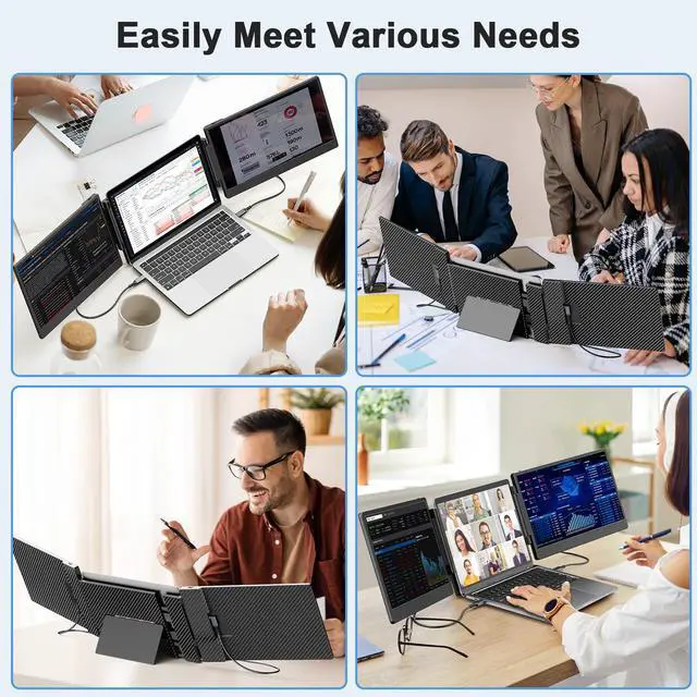 Alt view image 5 of 7 - Laptop Screen Extender, 14" FHD 1080P Triple Portable Monitor for 13"-16.1" Laptops, IPS Laptop Monitor Extender with Built-in Stand & Dual Speakers, USB-C/HDMI/USB-A Plug & Play for Windows, Mac & An