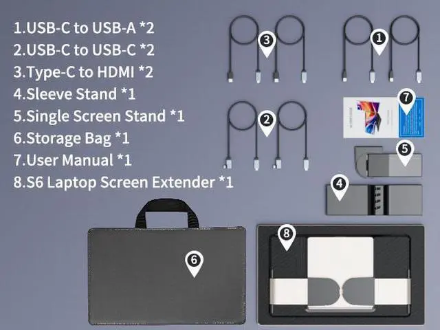 Alt view image 2 of 7 - 15.6" Detachable Triple Laptop Screen Extender, Ultra-Slim Portable Monitor for Laptops with FHD 1080P IPS, 235°Rotation & Kickstand, USB-C Plug n Play for Mac Windows Android DeX
