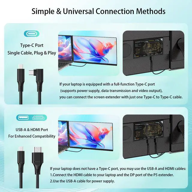 Alt view image 5 of 7 - 15.6" Portable Laptop Extended Monitor, FHD 1080P IPS Dual Screen Display, Detachable Plug & Play External Monitor with USB-C HDMI, Compatibility for Windows Mac Android Switch PS5, No Driver Needed